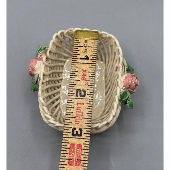 Vtg Italian Ceramic Lattice Basket Pink Rose Trinket Ring Dish Decor - Picture 6 of 7
